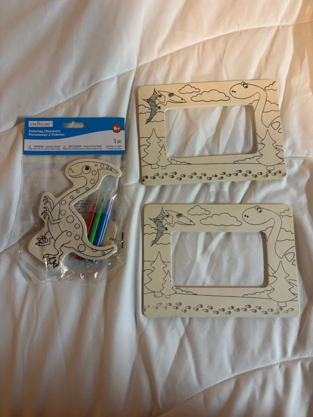 CREXOLOGY Dino Coloring Frame (2) Picture Set - Natural Wood- color you own DIY